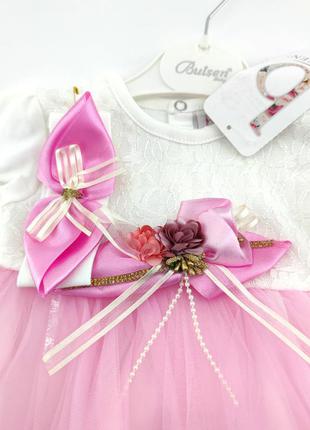 Детское платье турция 6, 9, 12, 18 месяцев для новорожденной девочки нарядное розовое (пдн36)2 фото