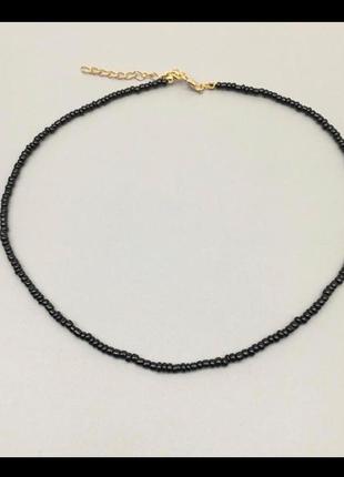 Чёрный стильный чокер из бисера чекер колье ожерелье крутое стильное топ3 фото
