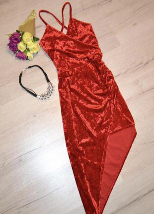 Вечернее велюровое бархатное платье красное2 фото