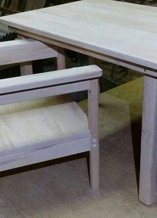 Деоевянный комплект дитячий: столик і стілець з підлокітниками без покриття
