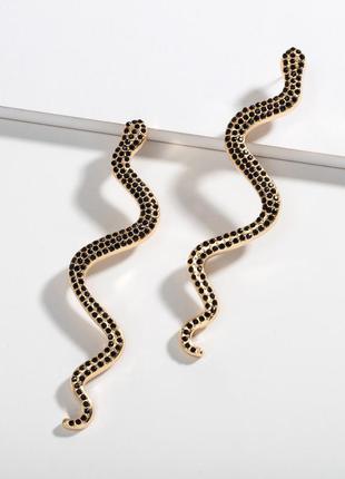 Большие серьги змеи с камнями вечерние стильные купить недорого бижутерия