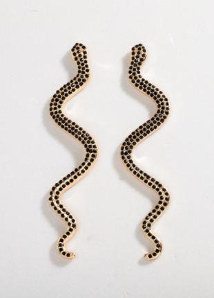 Большие серьги змеи с камнями вечерние стильные купить недорого бижутерия2 фото