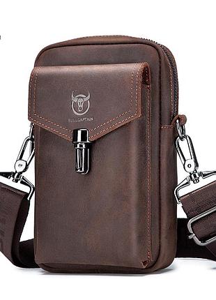 Мужская сумка из натуральной кожи crazy horse крейзи хорс, мессенджер для телефона, сумка на ремень, на плечо