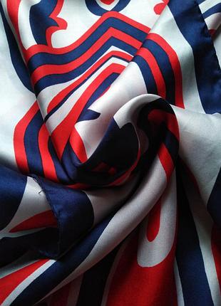 Натуральный шелк, синий, белый, красный, шарфик, 156*35