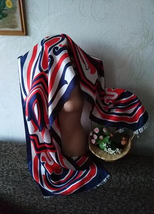 Натуральный шелк, синий, белый, красный, шарфик, 156*35