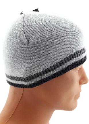 Шапка мужская apex 56-60 размер вязаная на флисе теплая  мужской головной убор светло-серый (шб31)2 фото
