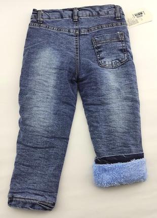 Штаны детские 1, 2, 3, 4 года турция теплые для мальчика джинсовые синие (шдм16)2 фото