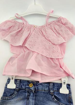 Костюм дитячий туреччина 3, 4, 5, 6 років для дівчаток трикотажний з шортами річний рожевий (кдм55)