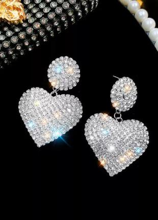 Ефектні сережки кристали серце вечірні сережки стрази5 фото