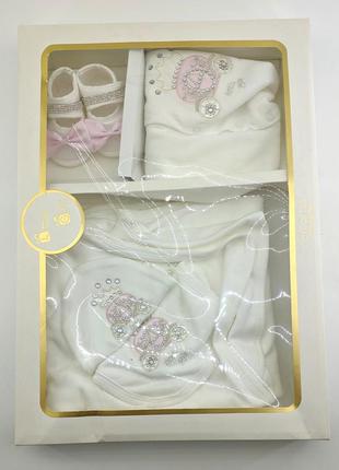 Подарочный набор костюм 0 до 4 месяцев турция для новорожденных набор на выписку крещение5 фото