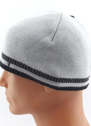 Шапка мужская apex 56-60 размер вязаная на флисе теплая мужской головной убор светло-серый (шб21)1 фото