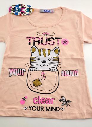 Детская футболка турция 1, 2, 3 года для девочки майка с рисунком персиковый (фд19973)
