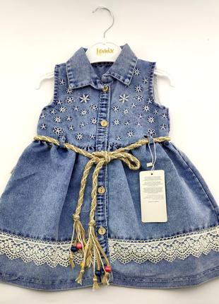 Детский сарафан платье турция 2 3 4 и 5 лет для девочки джинсовый летний синее (плд9)
