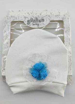 Головные уборы для новорожденных 40-46 размер турция шапочка белая (шдн7)1 фото