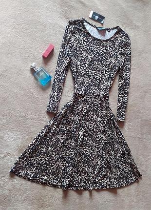 Качественное леопардовое платье миди с пышной юбкой вискоза