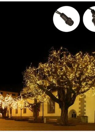 Гирлянда нить уличная теплая-белая 10м 100 led на черном проводе, переходник для соединения