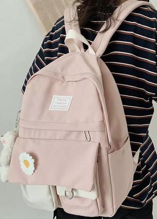 Рюкзак школьный для девочки стильный водонепроницаемый rentegner цвета пудры с ромашкой6 фото