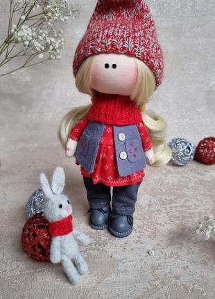 Кукла ручной работы блондинка зима hand made куколка новый год 2023 подарок оригинал креатив интерьерная кукла
