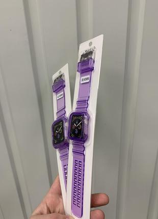 Фиолетовый сиреневый прозрачный силиконовый ремешок с чехлом на корпус для apple watch 38 40 41 или 42 44 45 мм4 фото