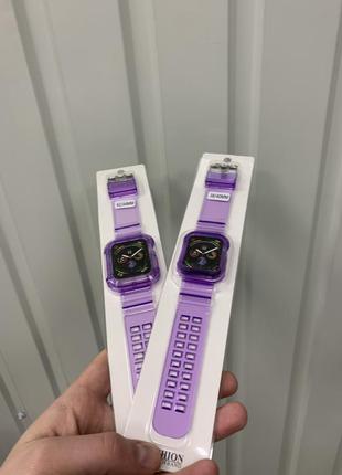 Фиолетовый сиреневый прозрачный силиконовый ремешок с чехлом на корпус для apple watch 38 40 41 или 42 44 45 мм6 фото