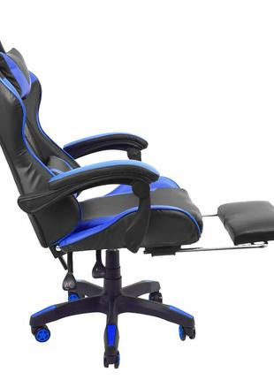 Кресло геймерское профессиональное с подставкой для ног maxy gt синее + подушка5 фото