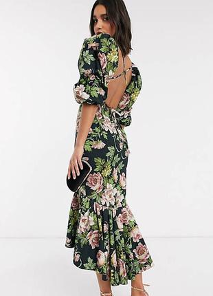 Платье asos в цветочный принт со шнуровкой на спине1 фото
