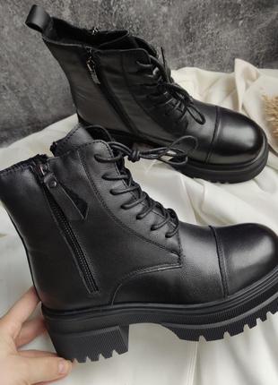 Зимние ботинки женские черные5 фото