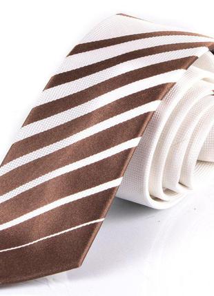 Вузька шовкова біло-коричнева краватка schonau (шонау) - 38