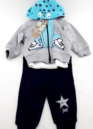 Спортивный костюм 6, 12, 18 месяцев турция трикотажный для новорожденного мальчика серый (кднм36)6 фото