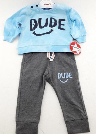 Спортивный костюм 9, 12, 18 месяцев турция трикотажный для новорожденного мальчика голубой (кднм39)4 фото