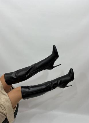 Lux обувь! шикарные женские сапоги высокие шпилька натуральная кожа4 фото