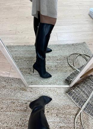 Lux обувь! шикарные женские сапоги высокие шпилька натуральная кожа5 фото