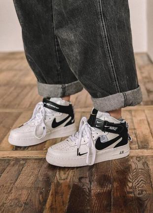 Nike air force 1 mid tm black/white fur жіночі. кросівки ❄️ найк аір форс