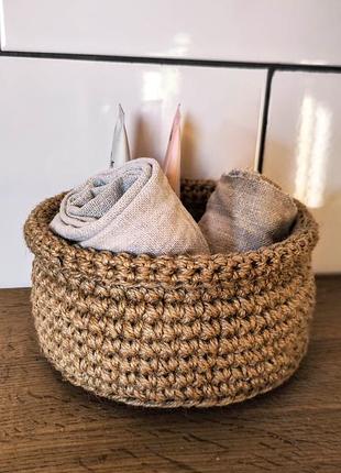 Круглий кошик з джуту. плетена корзина. кашпо.