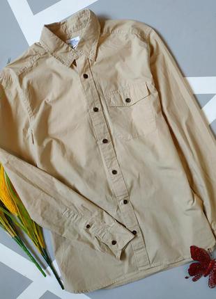 Базовая песочная рубашка бойфренд прямого кроя хлопковая