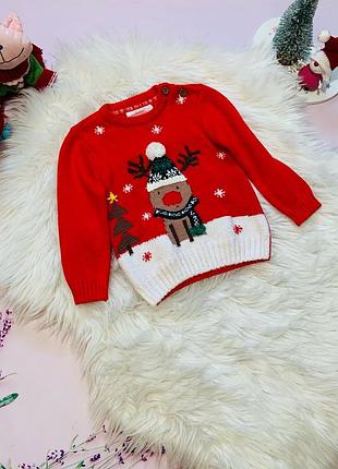 Красивый новогодний свитер f&f мальчику 9-12 месяцев