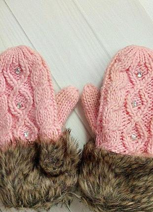 Женские варежки (рукавицы) нежно- розовые (розового цвета) перчатки2 фото