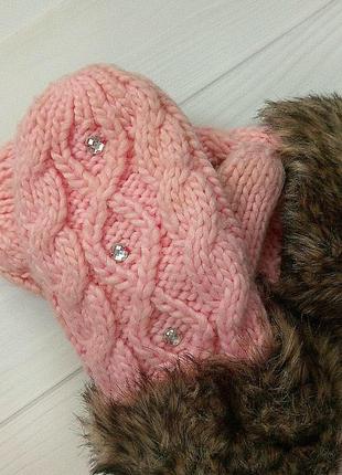 Женские варежки (рукавицы) нежно- розовые (розового цвета) перчатки3 фото