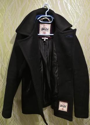 Чоловіче чорне пальто шерстяне бушлат superdry heavyweight pea coat3 фото