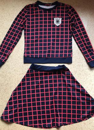 Костюм спідниця, кофта клітка