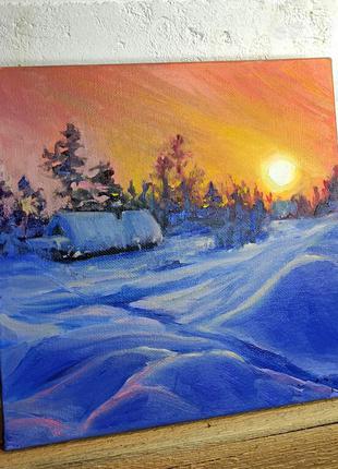 Картина зима зимовий пейзаж маслом3 фото
