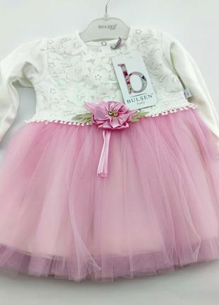 Детское платье турция 6, 9, 12 месяцев для новорожденной девочки нарядное розовое (пнд51)