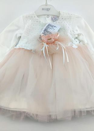 Детское платье турция 6, 9, 12 месяцев для новорожденной девочки нарядное персиковое (пнд49)1 фото