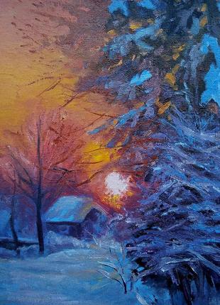 Картина маслом зима зимний вечер живопись3 фото