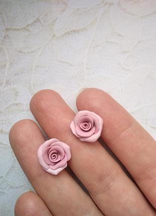 Серьги гвоздики розочки и кольцо цвет винтажная пыльная роза3 фото