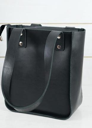 Кожаная черная женская сумка шоппер ручной работы