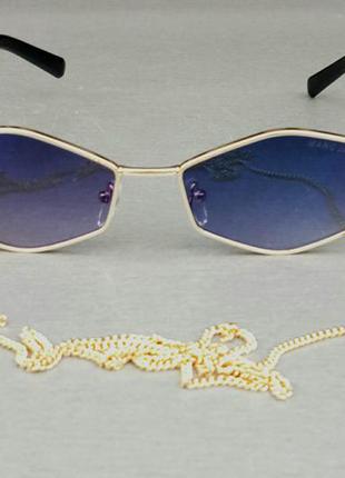 Marc jacobs стильные женские солнцезащитные очки узкие шестигранные сине фиолетовые с цепочкой