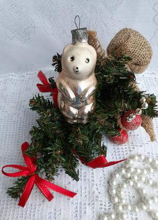 Мишка 🎄🧸☃️ елочная игрушка ссср стекло эмали советская новогодняя подвеска винтаж рождественский1 фото