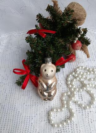 Мишка 🎄🧸☃️ елочная игрушка ссср стекло эмали советская новогодняя подвеска винтаж рождественский4 фото