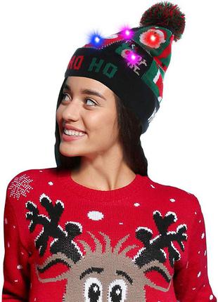 Новорічна шапка з миготливими вогниками, унісекс, для чоловіків, для жінок